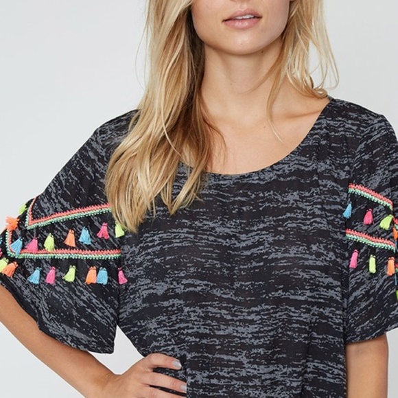 Charcoal Tassel Trim top with self tie front - Picture 4 of 4